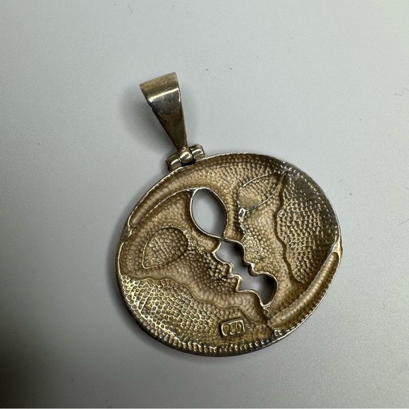 950 Sterling Silver Moon Pendant Opal Inlay Celestial Bohemian Goddess Whimsical - Picture 5 of 10